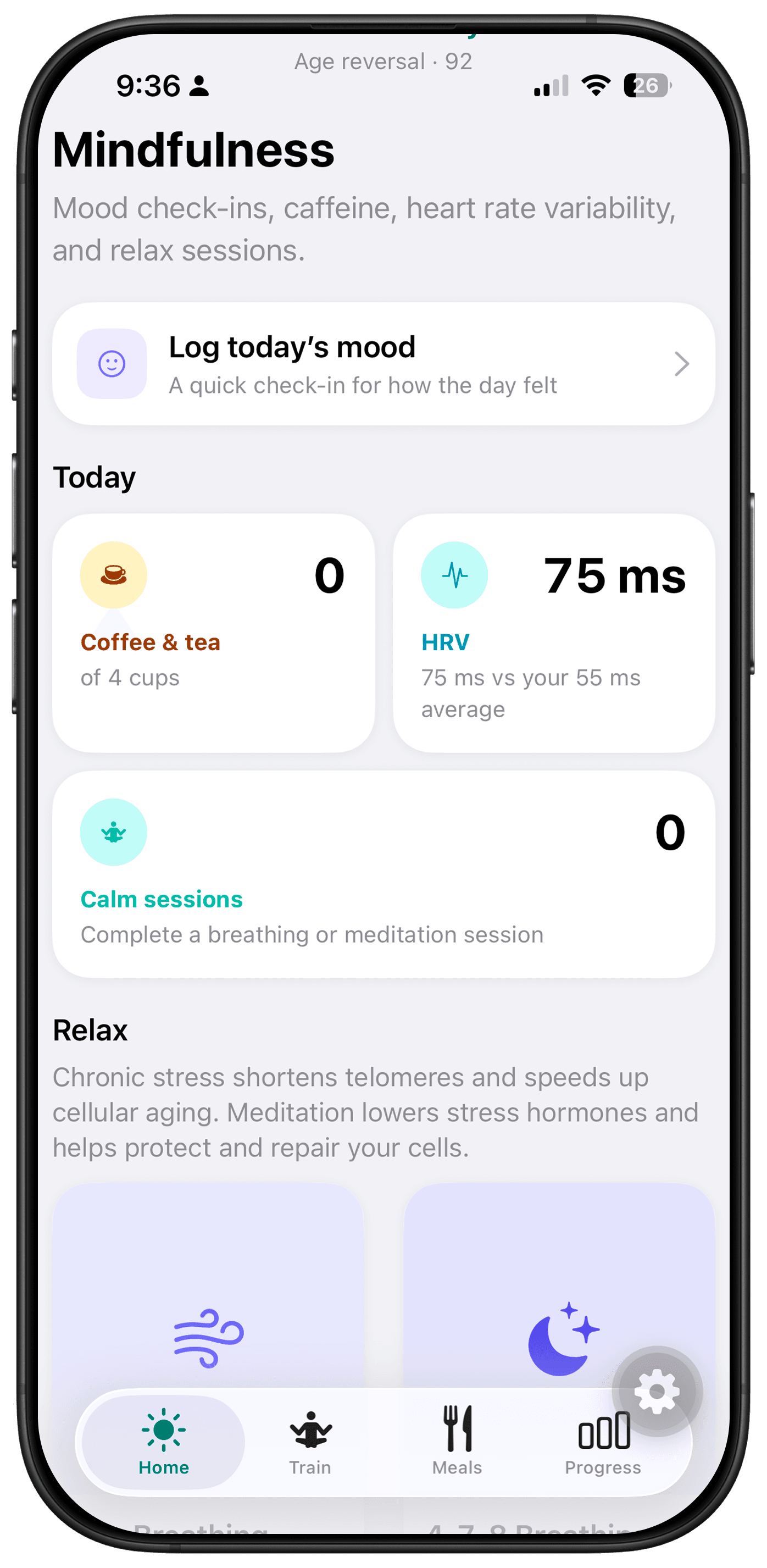 Mindfulness screen in Agefully